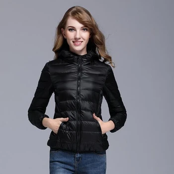 2020 m. Rudens ir žiemos naujas lengvas žemyn paltai moterims trumpas gobtuvu slim fit didelio užsienio prekybos pūkinė striukė