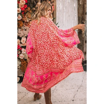 Mados Moterų Boho Paplūdimio Vasaros kimono Megztinis Prarasti Ilgai harajuku Hipster Palaidinė Gėlių playa Kelionės atostogų blusa feminina
