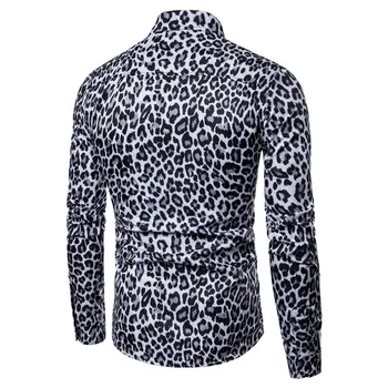 WSGYJ Prekės ženklo Vyrai Tendencija naktinis klubas Leopardas Spausdinti Marškinėliai Aukštos Kokybės ilgomis Rankovėmis Atsitiktinis Marškinėliai Vyrų Socialinės Šalis Marškinėliai Chemise