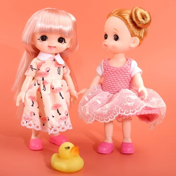 16cm Grožio Mergina, BJD Doll 13 Kilnojamojo Bendras Lėlės ilgais Plaukais 3D Akis bjd Žaislas Little Girl Dress Up Make Up Žaislai Mergaitėms Dovanų Lėlės