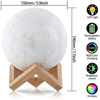 Led nakties žibintas 3D spausdintuvas mėnulio šviesos touch 16 spalvą, stalo lempos nuotolinio valdymo RGB naktį šviesos vaikų kambario dekoracija dovanos