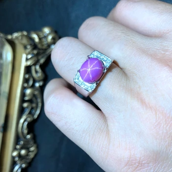 Didysis išpardavimas patrauklus mados rožinė gamtos Star Rubinas brangakmenio žiedas žmogui žiedas 925 sterlingas sidabro didelis dydis perlas