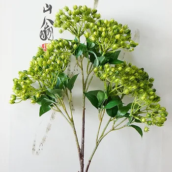 Dirbtinis jazminų vaisių filialas Gėlių arrangment prekių Plastiko padirbtų augalų flores su lapais namų vestuvių dekoravimas