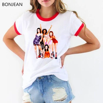 Vasaros 2019 Drabužiai moterims Spice girls spausdinti marškinėliai, femme balti marškinėliai topai 