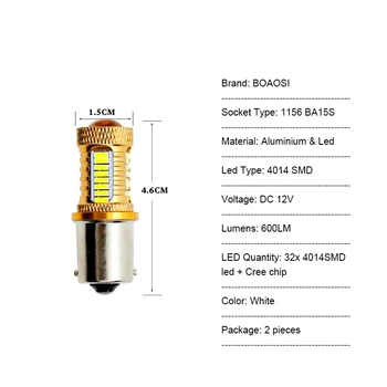 BOAOSI 2x LED Atsarginės Atbulinės Šviesos Lemputės 1156 p21w 4014 CREE Chip BMW 3/5 SERIJOS E30 E36 E46 E34 X3 X5 E53 E70 