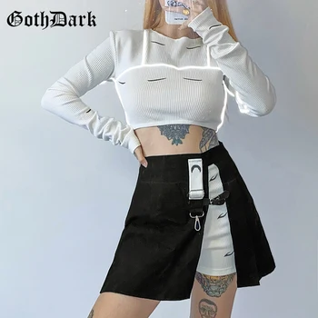 Goth Tamsiai Aukšto Juosmens Gotikos Rudenį Sijonai Punk Black Mados Kratinys Grunge Moterų Mini Sijonas Plyšine Hem Korėjos Stiliaus Streetwear