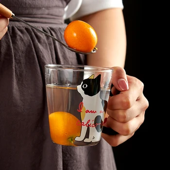 Japoniško stiliaus Katė Stiklo Taurės karščiui atsparaus stiklo puodelis Cute Kačių Taurės pusryčiai pieno stiklo sutirštės skaidraus stiklo arbatos puodelio