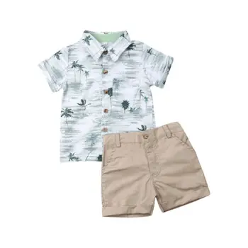 Mažylis Berniukas, Vaikams, Vasaros Gėlių Marškiniai, Palaidinė Viršūnes + Bermudai Šortai Apranga Nustatyti Drabužių