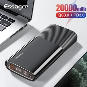 Essager Galia Banko 20000mAh USB C PD QC 3.0 Powerbank Greitai Įkrauti Išorės Baterija, Įkroviklis Xiaomi 20000 mAh Poverbank