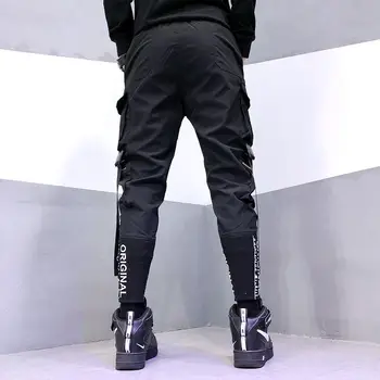 Hip-Hop Vyrų Juostelės Krovinių Kelnės Mados Harajuku 2020 Naujas Elastinga Juosmens Atsitiktinis Streetwear Mens Poilsiu Kelnės Juoda