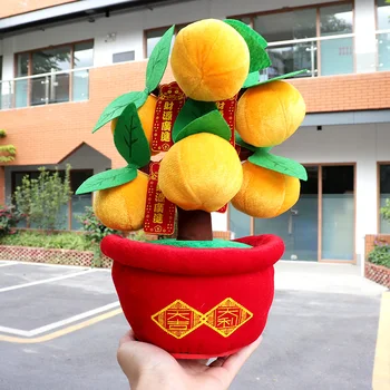 Pliušinis žaislas animacinių filmų Kinų Naujųjų Metų Pavasario Šventė likimo namų apelsinų medis Persikų, gėlių dekoracija pareikšti pageidavimus turto dovana 1pc