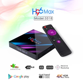 Android 9.0 TV BOX H96 Max Smart Set-Top Box RK3318 64bit 2.4 G/5G WIFI USB3.0 4k HD 