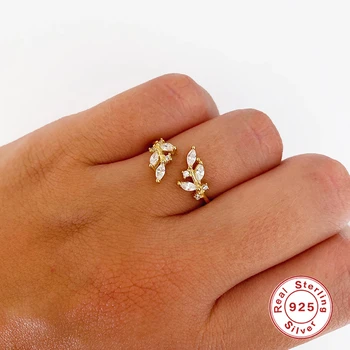 ROXI Paprastas Gėlių Lapų Star Cirkono Kristalai Atidaryti Moterų Žiedai Moterims Augalų 925 Sterlingas Sidabro Piršto Žiedą Bague Papuošalai