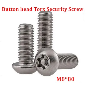10vnt M8*80 ISO7380 Torx Mygtuką, Head uždoris Saugumo Varžtas A2 Nerūdijantis Plienas Anti-theft Varžtai