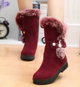 Naujas Mid-calf žiemos moterų batai su kailio šiltas moterų platforma batai laisvalaikio moteriški sniego batai bota feminin Patogus kulnas 4 cm