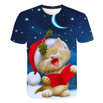 2020 Kalėdų Senį 3D Spausdinimo Cute Kačių Vaikas marškinėliai Vaikų Vasaros Drabužių trumpomis Rankovėmis, Komplektai, Kailis Streetwear Šeimos Drabužiai