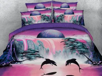 Delfinų spausdinti antklode padengti king size 3d rožinis krioklys patalynės komplektas twin visą karalienė 3/4pcs vaikams, suaugusiems, namų dekoro patalynė dovana