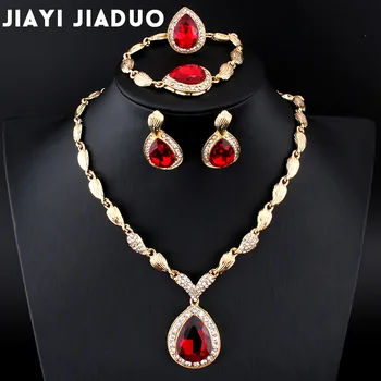 Jiayijiaduo Vestuvių Papuošalų Rinkinys Afrikos Aukso spalvos perlas Karoliai pakabukas moterims, auskarai, apyrankė, žiedas drabužių dropshipping