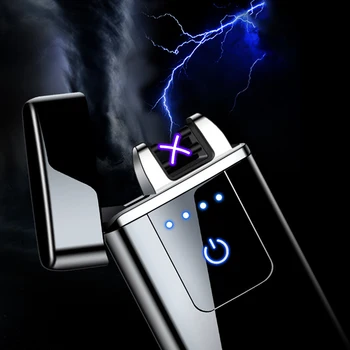 Touch Dual Lanko Lengvesni Elektroninių USB Įkrauti Cigarečių Degiklio Rūkymas Elektros Lengvesni Vėjo Metalo Plazmos Žiebtuvėliai Dovana