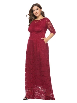 Plus Size 6xl O-kaklo Nėrinių vakarinę Suknelę išskaptuotas Promenadzie Suknelė Turi Kišenės Oficialų Suknelė Pusė Rankovėmis Chalatas, XUCTHHC 2020 m Nauja Suknelė