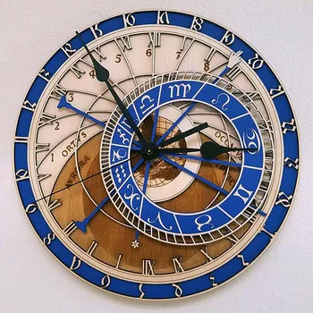 Kūrybos sieninis laikrodis Prahos Astronominis Medinis Laikrodis Kambarį Sieninis Laikrodis Kvarcinis Laikrodis Namų Decoratio Medienos Išjungimo Laikrodis