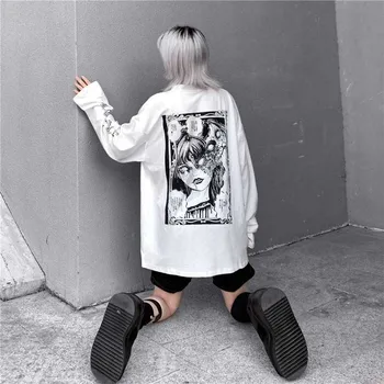 Animacinis Siaubo Grafinis T-shirt Moteris Simbolių Spausdinti Prarasti Punk Japonijos T Marškiniai Megztinis Viršuje Harajuku Gatvėje Tees