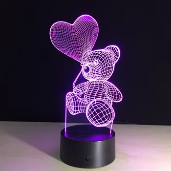 Usb Led Lempa 3d Lempos Animacinių filmų Mielas Širdies Padengti Formos Akrilo LED Lempos 3D Baby Naktį Šviesos Miega Apšvietimas