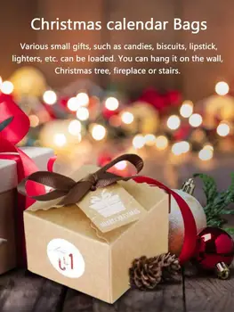 24 Rinkinių Kalėdinis Advento Kalendorius Kraft Popieriaus, Saldainių Dėžutė Su Žymių Lipdukai, Juostelės, Dovanų Saugojimo Apdailos Advento Kalendorius Krepšys