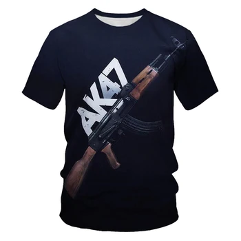 Vasaros mados vyriški t-shirt vyrai t-shirt šautuvas AK473D spausdinti atsitiktinis marškinėliai vyriški hip-hop street t-shirt vyrams
