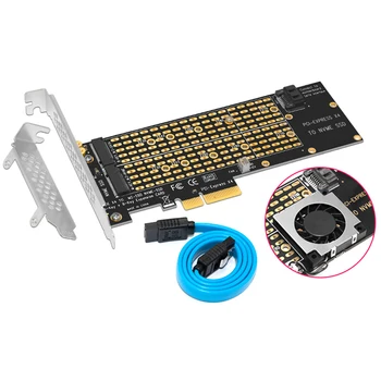 BTBcoin M. 2 NVMe Adapteris, SSD į PCIe Card Key M + Mygtuką B su Ventiliatoriumi SATA Kabelis PCIE į M2 Adapteris Paramos 2230 2242 2260 2280 22110
