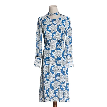 AELESEEN kilimo ir tūpimo Tako Moterų Darbo Suknelės 2021 Moterų Pavasario Siuvinėjimo Mados Visas Rankovės Lapų Spausdinimo Kelio Ilgis Juoda Elegantiška Suknelė
