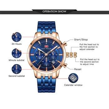 MINI DĖMESIO Chronograph Top Brand Watch Vyrų Kvarciniai Laikrodžiai, Nerūdijančio Plieno, Verslo, Sporto Laikrodžiai Vyrų Laikrodis atsparus Vandeniui