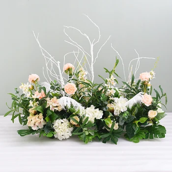 1m vestuvių plunksnų gėlių eilės susitarimą T etape fone arkos dekoras kelių švino flores artificiales vitrinos gėlių sienos