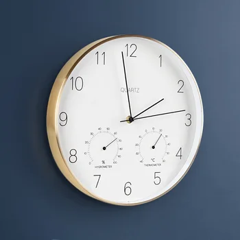 Šiuolaikinės Trumpas Metalinis Rėmas 31cm Sieninis Laikrodis su Termometru ir Drėgmėmačiu Gyvenimo Miegamasis Silent Kvarcinis Laikrodis Namų Biuro Dekoras