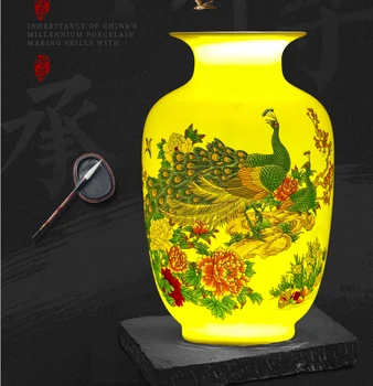Jingdezhen Keramikos Maža Geltona Vaza Kinijos Namų Kambarį, Tv Spintelė Apdailos Gėlių Vaza Apdailos Tradicinio Dekoro