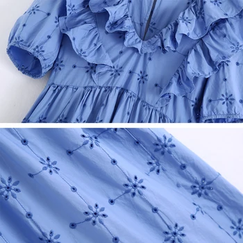 Mėlyna Moterims gėlių siuvinėjimas Maxi suknelės 2020 Naują atvykimo V-kaklo Pusė rankovėmis moteriška Ilga suknelė Atostogų stiliaus Mėlyna YNZZU YD475