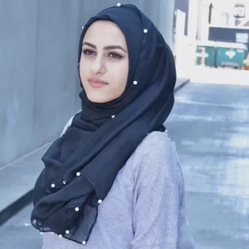 2019 NAUJAS soild vienspalviai voile skarelė musulmonų duobute šalikas hijabs turan šalikai, šaliai, kaklaskarės su perlų ponios skaros ir headwrap musulman
