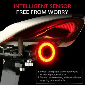 Sandėlyje Dviračių Smart Auto Stabdžių Šviesos Jutimo IPx6 Vandeniui LED Įkrovimo Dviračių užpakalinis žibintas, Dviračio Galinis Žibintas Priedai