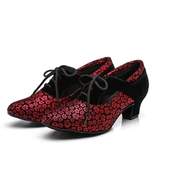 Moterų šokių batai Ponios Batai, Pramoginiai lotynų Šokių Tango Aikštėje Džiazo Valsas Leopard Šalis, Batai, Plius Dydis Mažas Kulnas JuseDanc