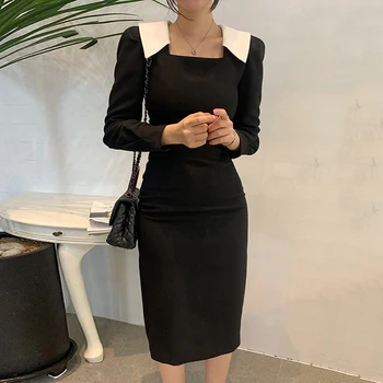 Pavasarį, Rudenį Moterys Elegantiškas Office Lady Dėvėti Į Darbą Slim Ilgomis Rankovėmis Bodycon Suknelė