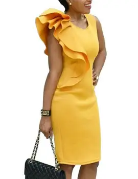 Office Lady mediniai ausies maišelį klubo pieštuku suknelė mados žiedlapis rankovės susiėmę mados Afrikos moterų vasaros suknelė temperamentas didelis g