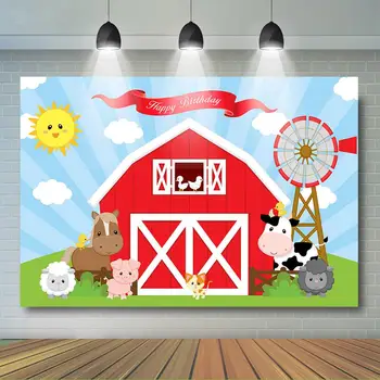 Animacinių Filmų Ūkio Gimtadienio Fonas Raudonas Ūkio Barnyard Baby Shower Fone Ūkio, Gyvūnų, Vaikų Gimtadienio Reklama Apdaila