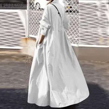 2021 m. Rudenį ilgomis Rankovėmis Marškinėliai Suknelė ZANZEA Moterų Kieto Darbo Sundress Elegantiškas Atvartas Ilgai Vestido Moterų Apdaras Kaftan Plius Dydis 5XL