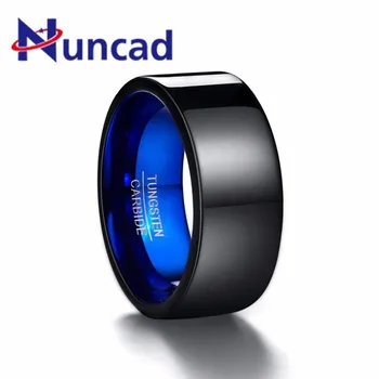 Naujas Klasikinis Vyrų Žiedas Papuošalai 10mm Pločio Poliruoti Danga Juoda Mėlyna Volframo Plieno Žiedas Vyrams Vestuvinis Žiedas Papuošalai