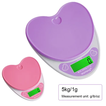 5kg/1g Didelio Tikslumo Virtuvės Svarstyklės su LCD Skaitmeninės Skalės Apšvietimas Širdies formos Maisto Rožinė Elektroninių Masto g/lb/oz