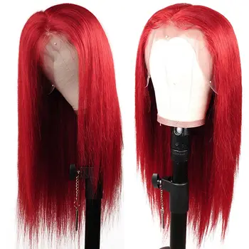 Raudoni Nėriniai Priekiniai Žmogaus Plaukų Perukai Raudona Žmogaus Plaukų Perukas 99J 13*1 Nėriniai Priekiniai Peruką Prieš Nupeštos Brazilijos Plaukų Perukai Remy Plaukų 180 Remyblue