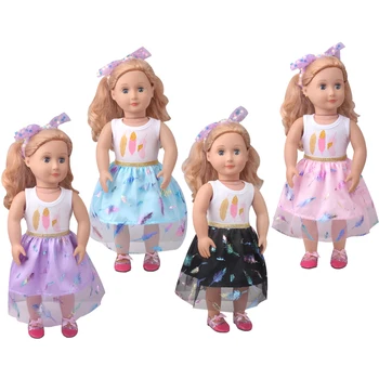 18-colių Mergaičių lėlės suknelė Plunksnų spausdinti gauzy suknelė tinka 40-43 cm Berniuko, lėlės Amerikos lėlės sijonas, Žaislų, Dovanų c908