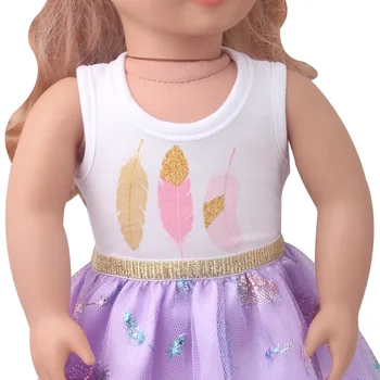 18-colių Mergaičių lėlės suknelė Plunksnų spausdinti gauzy suknelė tinka 40-43 cm Berniuko, lėlės Amerikos lėlės sijonas, Žaislų, Dovanų c908