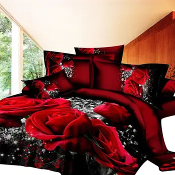 Nauja Stiliaus Raudona Gėlė, 3D Patalynės Komplektas Antklode Padengti paklode Užvalkalas Lova, Drabužių Globėjų Padengti Karalienė
