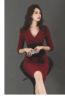 HAYBLST Prekės Elegantiškas Moterų Suknelė 2019 M. Rudens Mados Bowknot Kratinys Drabužių ir SizeXL Paketą, Sėdmenų korėjos Moterų Suknelė